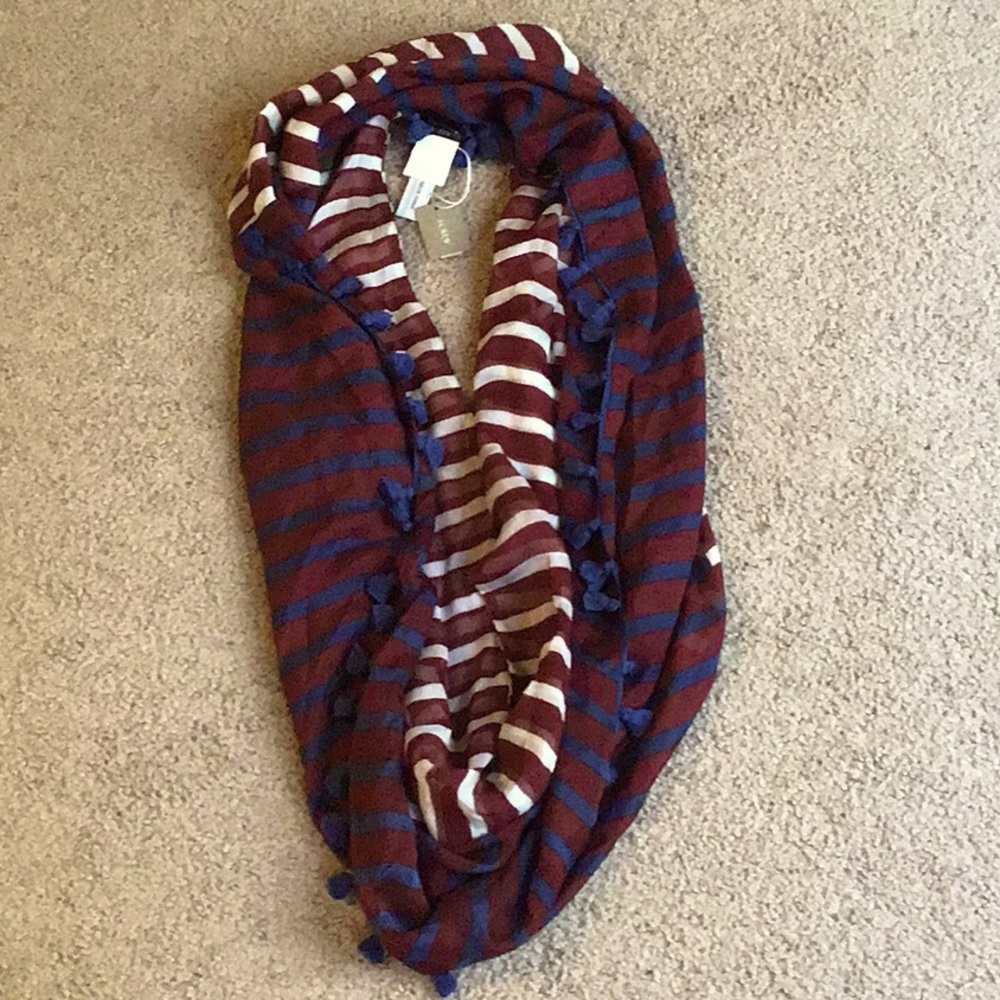 J.Crew Wine and Navy 100% Silk Infinity Scarf NWT
